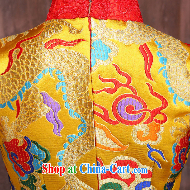 dragon robe improved Chinese wedding toast clothing 2015 new short, Gold Red bridal cheongsam dress dresses Kim + red XL, Ho full chamber, shopping on the Internet