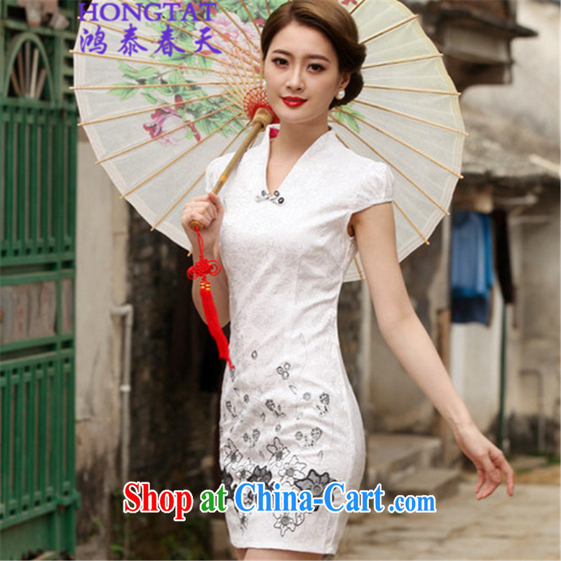 Hung Tai spring 2015 summer retro short cheongsam dress, 518 - 1120 - 42 white XL