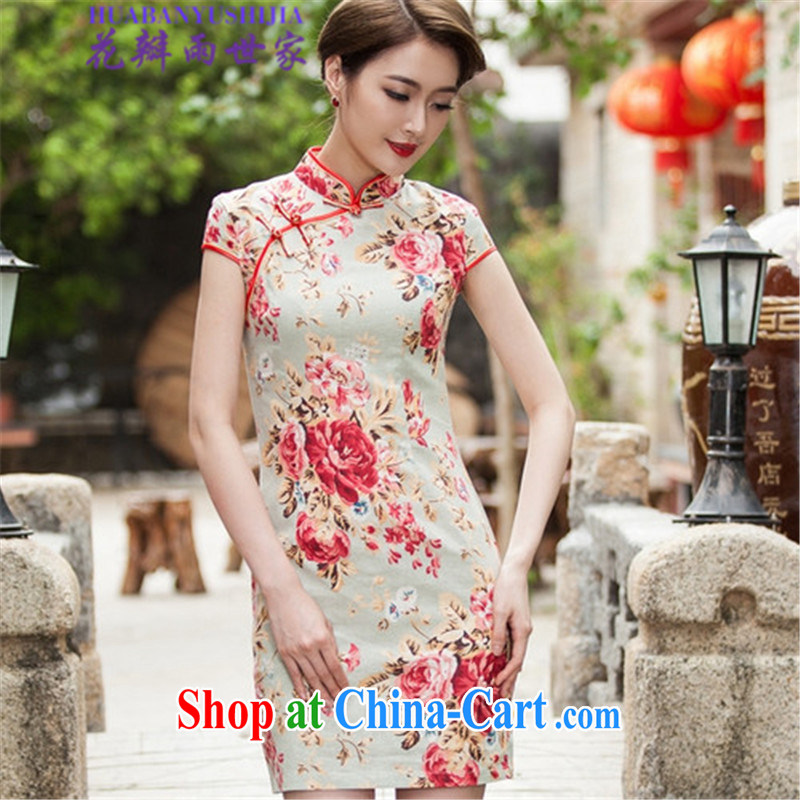 Petals rain Family Summer 2015 beauty short cheongsam dress, 518 - 1108 - 48 floral XL