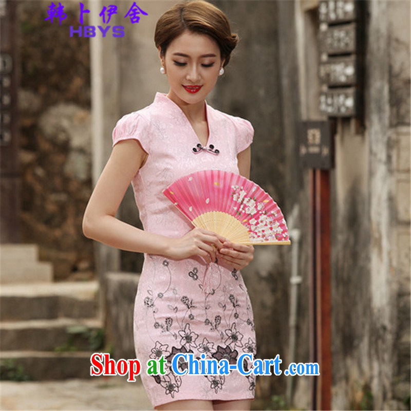The Korea House, summer 2015 retro short cheongsam dress, 518 - 1120 - 42 pink XL, Won Bin Abdul Al (HANBOYISHE), online shopping