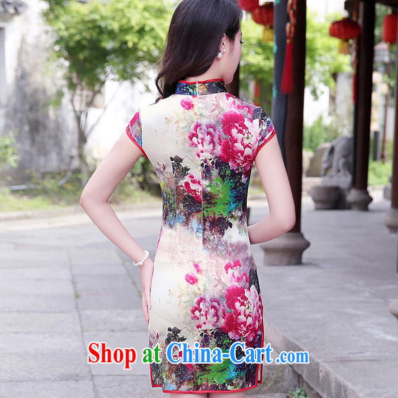 2015 summer new paragraph in cultivating long Ethnic Wind Chinese Antique improved peony flower sauna Silk Cheongsam Chinese female Red Peony M, swords into plowshares, and shopping on the Internet