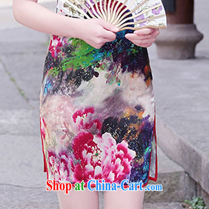 2015 summer new paragraph in cultivating long Ethnic Wind Chinese Antique improved peony flower sauna Silk Cheongsam Chinese female Red Peony M, swords into plowshares, and shopping on the Internet