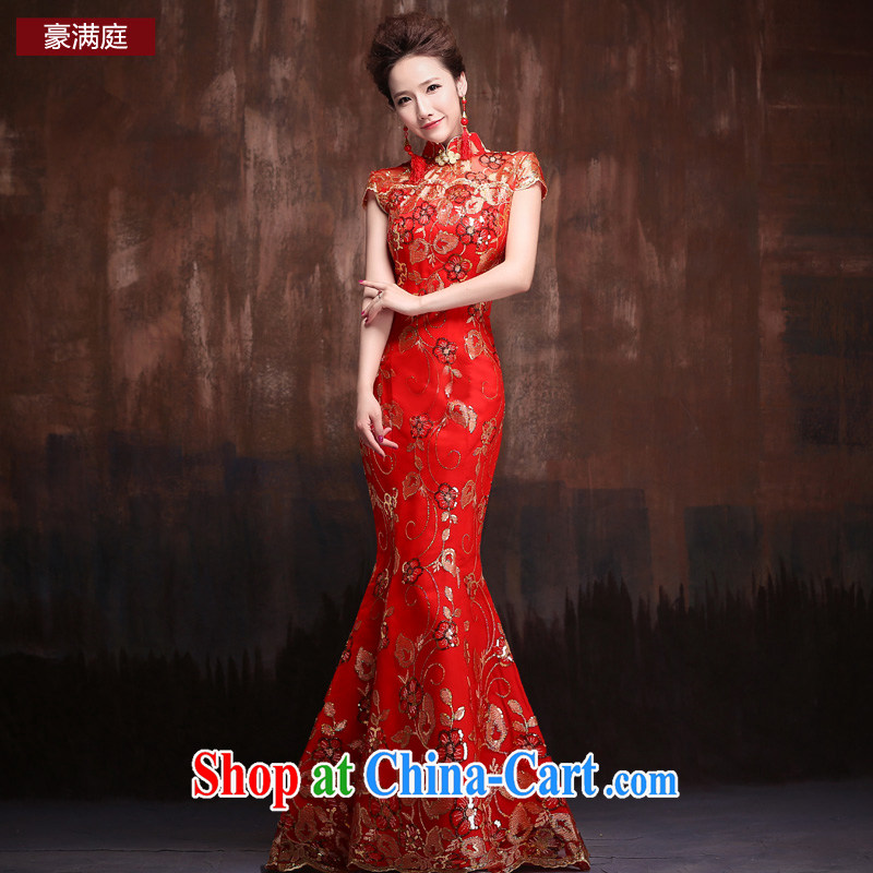 Bridal red retro improved cheongsam wedding service 2015 new lace crowsfoot cultivating short-sleeve long temperament cheongsam red XL, Ho full chamber, shopping on the Internet