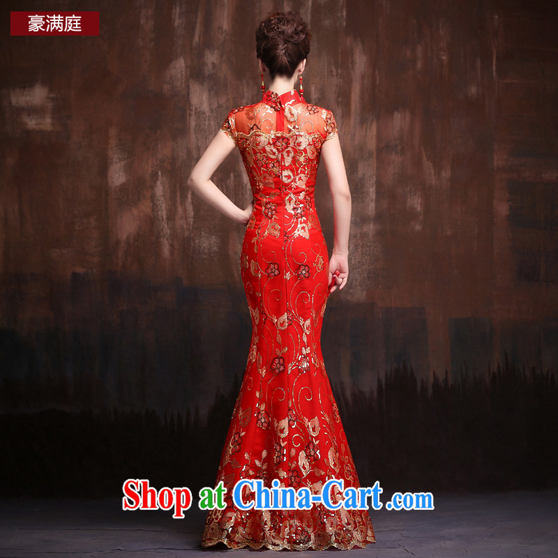 Bridal red retro improved cheongsam wedding service 2015 new lace crowsfoot cultivating short-sleeve long temperament cheongsam red XL, Ho full chamber, shopping on the Internet