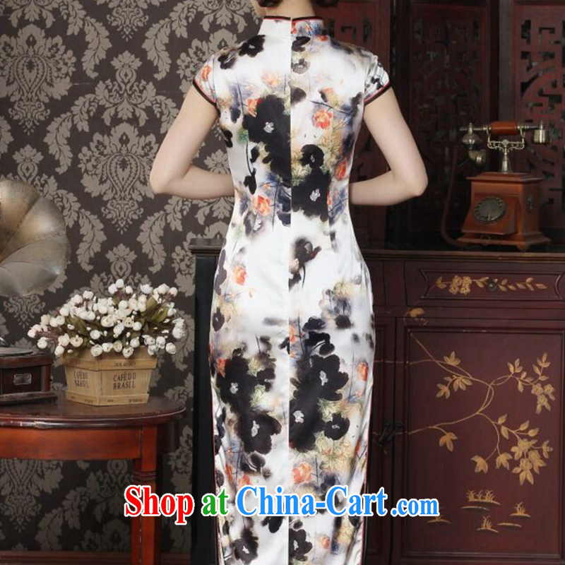 Take the heavy silk long cheongsam stylish and simple water and ink take improved Chinese sauna silk long cheongsam qipao dinner water and ink spent 2 XL, spend figure, shopping on the Internet