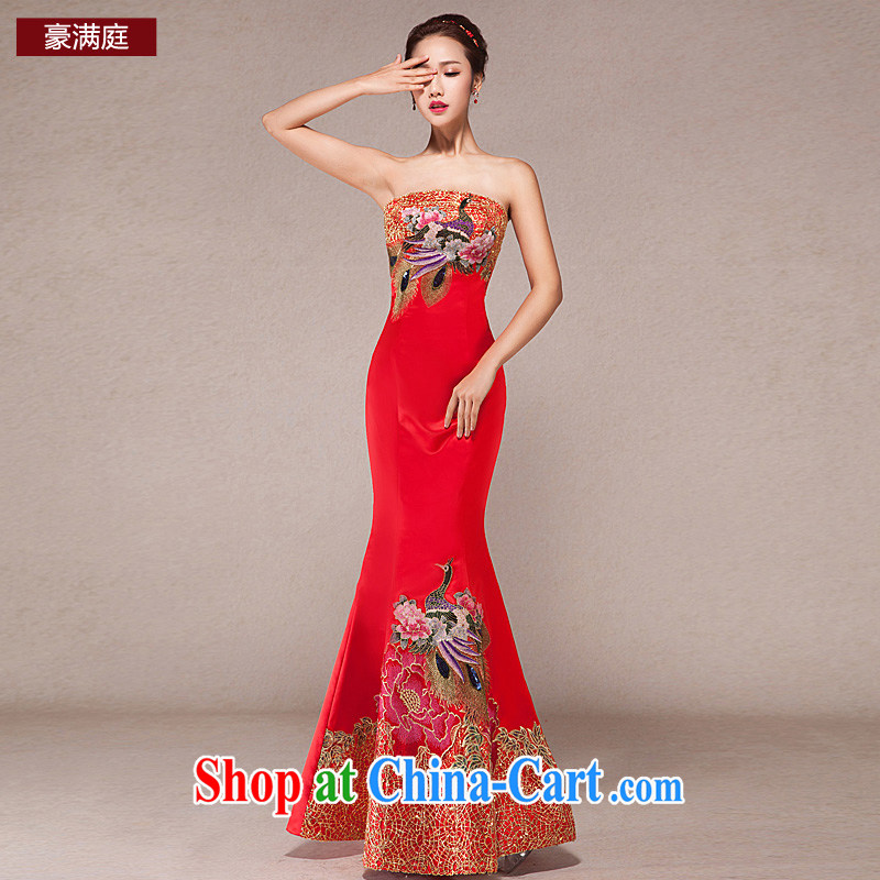 Wedding dress long serving toast red cheongsam Beauty Chest bare BEAUTY package and wedding bridal dress and red XL, Ho full chamber, shopping on the Internet