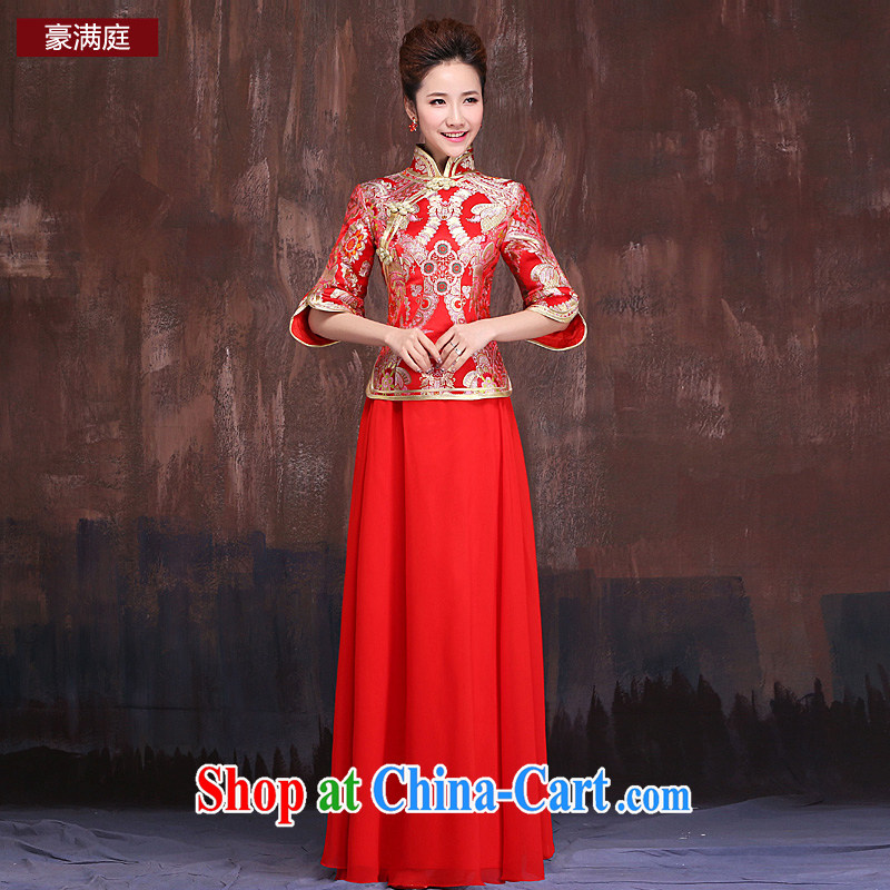 Red cheongsam dress-up and down the bride's 2015 New Beauty 7 cuff antique toast improved service autumn and winter long red XL, Ho full chamber, shopping on the Internet