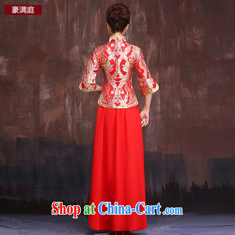 Red cheongsam dress-up and down the bride's 2015 New Beauty 7 cuff antique toast improved service autumn and winter long red XL, Ho full chamber, shopping on the Internet