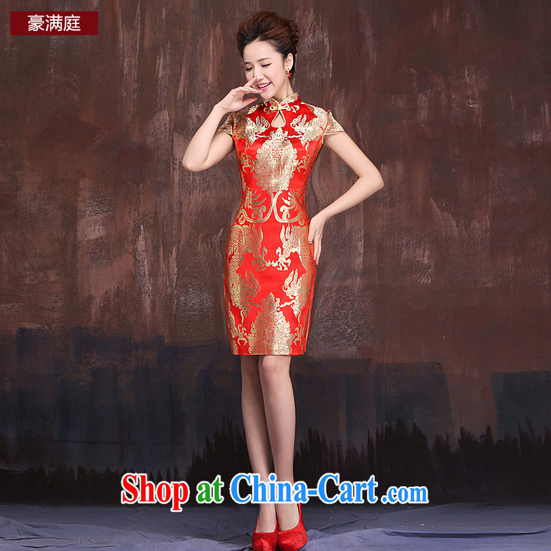 Ho full court marriages red short bows service 2015 new dragon robe improved Chinese qipao bridal red XL, Ho full Chamber, and shopping on the Internet