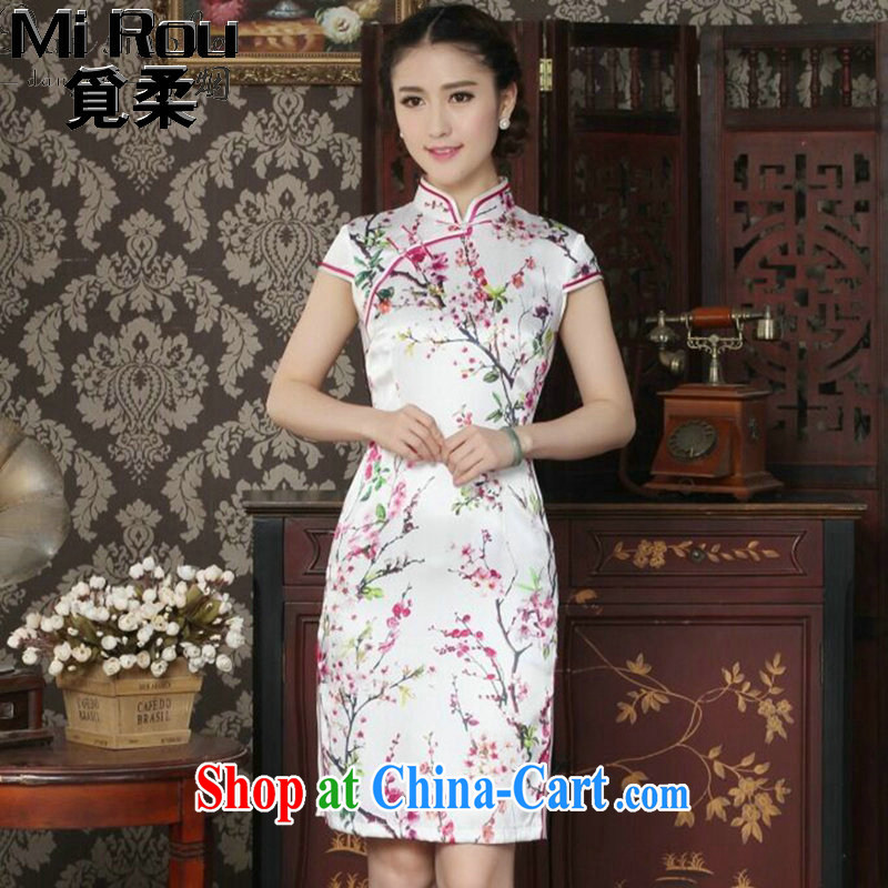 Find Sophie summer female sauna Silk Cheongsam heavy silk Chinese improved the collar cheongsam floral cheongsam daily figure color XL
