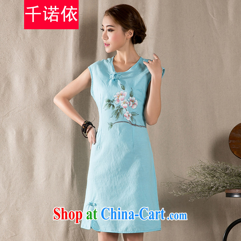 1000 in accordance with the summer 2015 new stylish women's clothing Art Nouveau cotton Ma hand-painted flower cultivation for the cheongsam short-sleeved dresses blue XL, 1000, Nokia, and shopping on the Internet