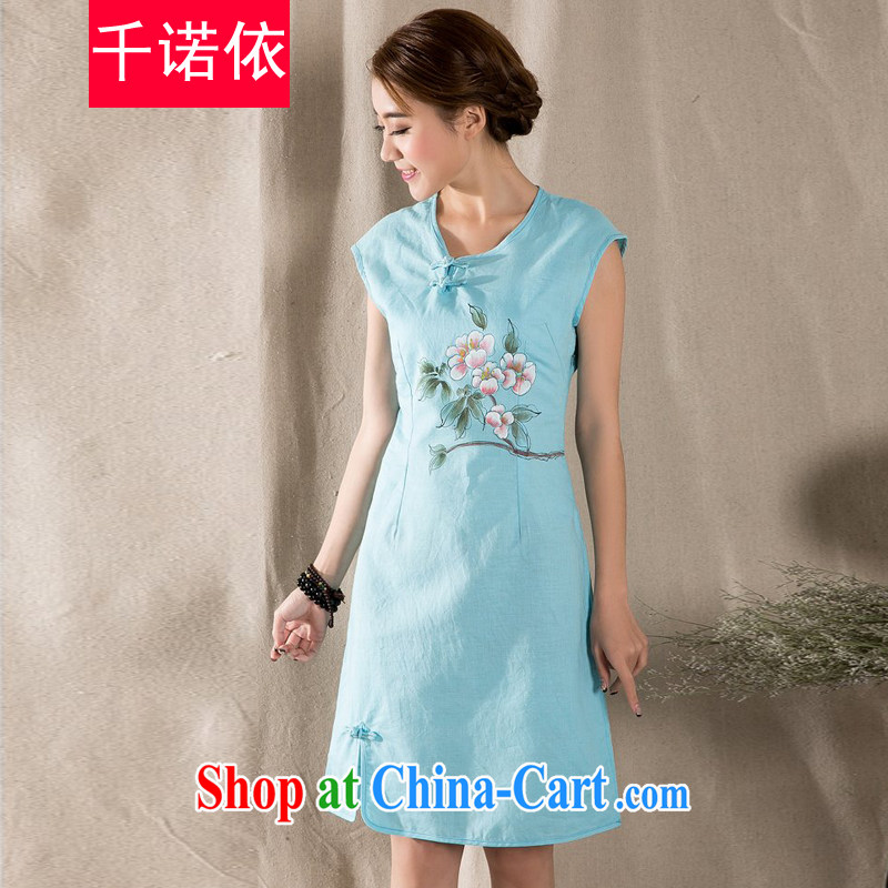 1000 in accordance with the summer 2015 new stylish women's clothing Art Nouveau cotton Ma hand-painted flower cultivation for the cheongsam short-sleeved dresses blue XL, 1000, Nokia, and shopping on the Internet