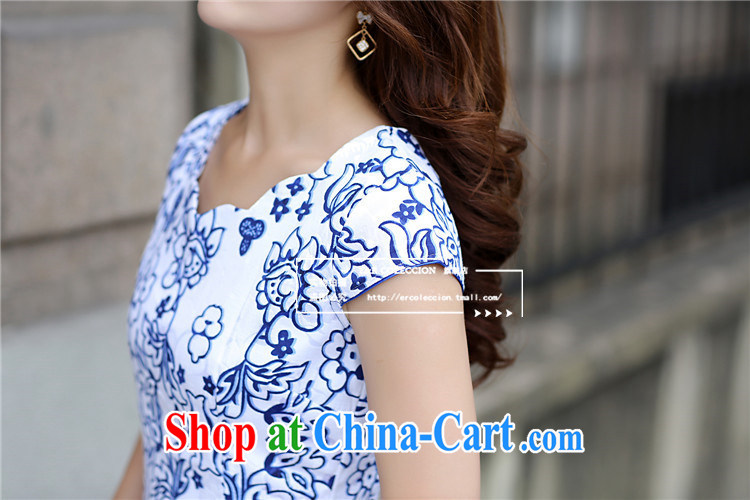 Summer 2015 New Women Fashion improved cheongsam blue and white porcelain dresses short dresses retro style light blue XL pictures, price, brand platters! Elections are good character, the national distribution, so why buy now enjoy more preferential! Health