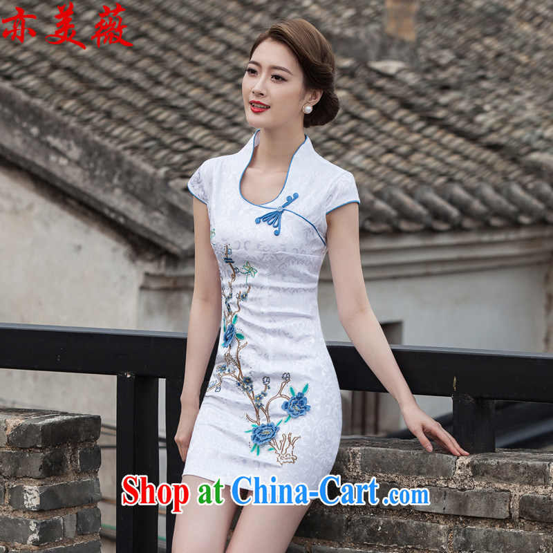 Also the US Ms Audrey EU summer 2015 new Chinese Antique embroidery cheongsam dress blue XL