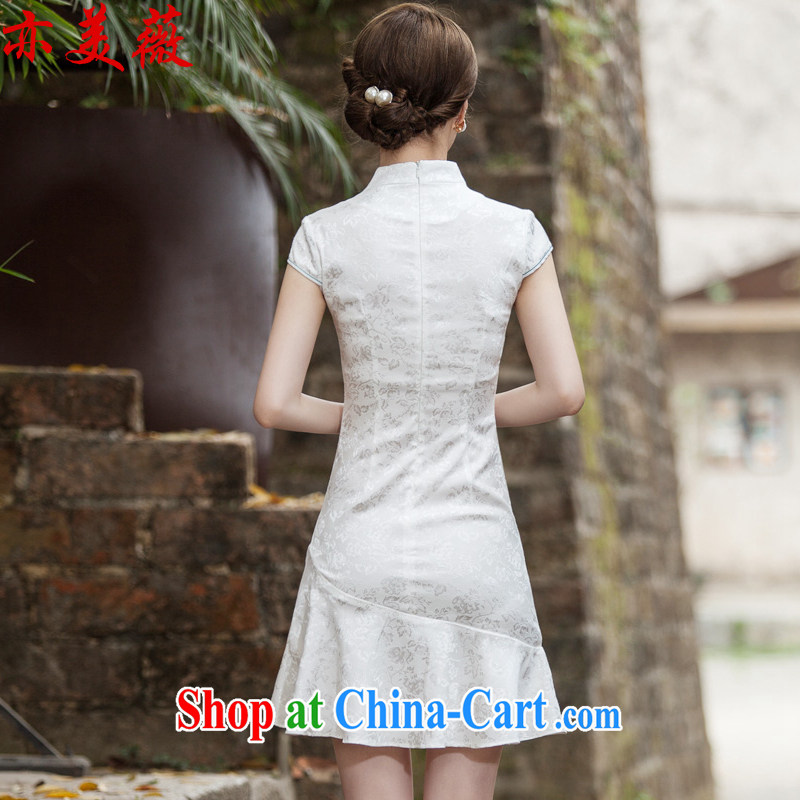 Also the US Ms Audrey EU summer 2015 new V collar embroidered Phillips nails Pearl crowsfoot skirt with embroidery cheongsam white XL, also the US Ms Audrey EU (GARMENT), online shopping