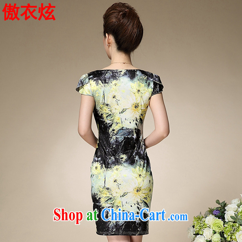 As well as clothing and cool 2015 summer new stamp duty MOM with a short-sleeved Sau San emulation Silk Dresses style retro dresses L 9195 black 3 XL, Yi Hyun, shopping on the Internet