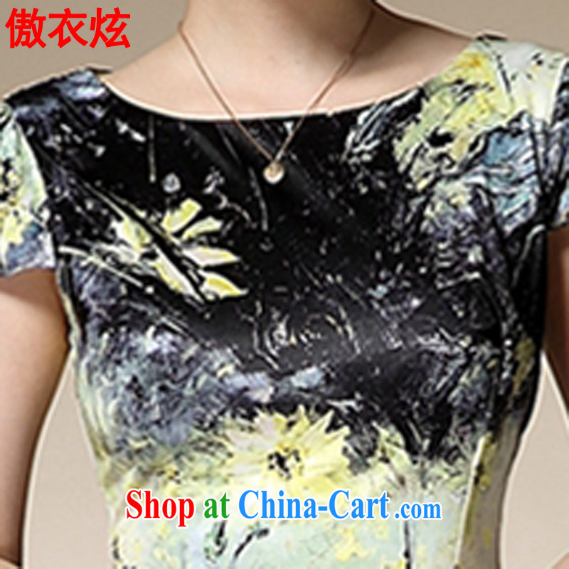 As well as clothing and cool 2015 summer new stamp duty MOM with a short-sleeved Sau San emulation Silk Dresses style retro dresses L 9195 black 3 XL, Yi Hyun, shopping on the Internet