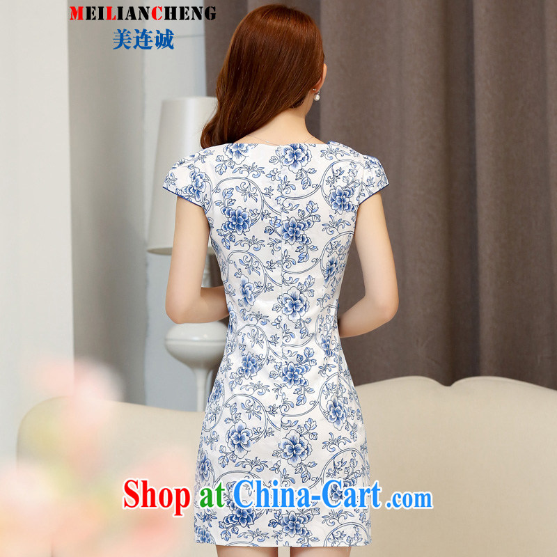 The US even dresses and 2015 new spring and summer jacquard cotton retro daily improved cheongsam blue and white porcelain dresses temperament female blue and white porcelain XXL, 1000 (BENQIAN), online shopping