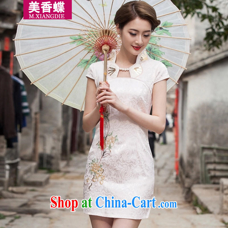 US-Hong Kong butterfly 2015 summer new stylish improved cheongsam dress daily video thin beauty short dress apricot XL, the United States and Hong Kong Butterfly (MEIXIANGDIE), online shopping