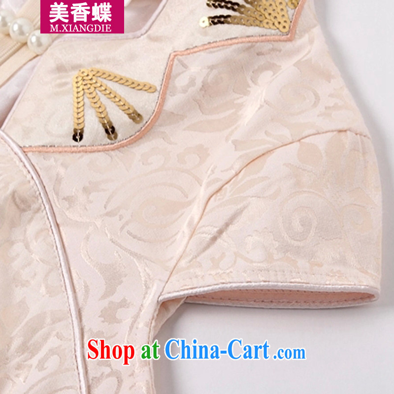US-Hong Kong butterfly 2015 summer new stylish improved cheongsam dress daily video thin beauty short dress apricot XL, the United States and Hong Kong Butterfly (MEIXIANGDIE), online shopping