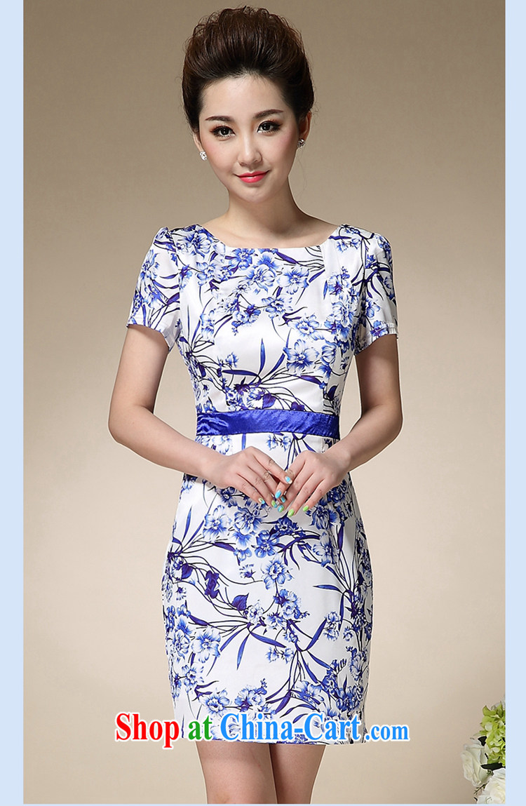 Sweet 1000 according to 2015 summer beauty skirt dresses girls and white porcelain stamp collection waist graphics thin round-collar further than short-sleeved skirt blue 3 XL pictures, price, brand platters! Elections are good character, the national distribution, so why buy now enjoy more preferential! Health
