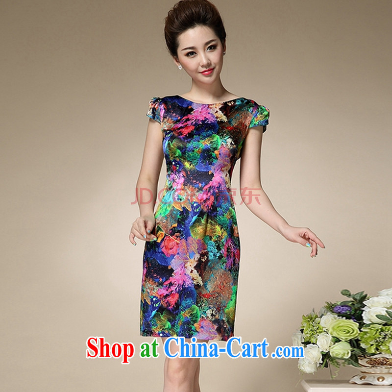 Sweet 1000 to 2015 summer new stamp duty round-collar short-sleeve Sau San emulation Silk Dresses beauty charm antique dresses blue 3 XL, sweet 1000 (TIANMIQIANYI), online shopping