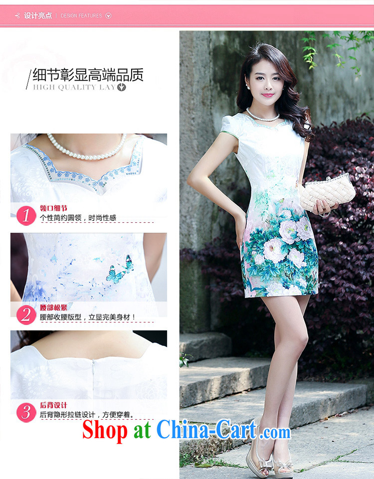 Min-ting 2015 summer new daily improved short-sleeve cheongsam dress female temperament graphics thin package and stamp cheongsam dress blue 2 XL pictures, price, brand platters! Elections are good character, the national distribution, so why buy now enjoy more preferential! Health
