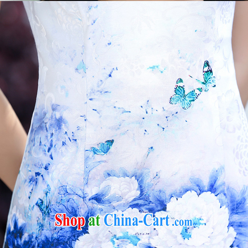 Min-ting 2015 summer new, improved day-short-sleeved qipao dresses female temperament graphics thin package and stamp cheongsam dress blue 2 XL, Min-ting, and shopping on the Internet