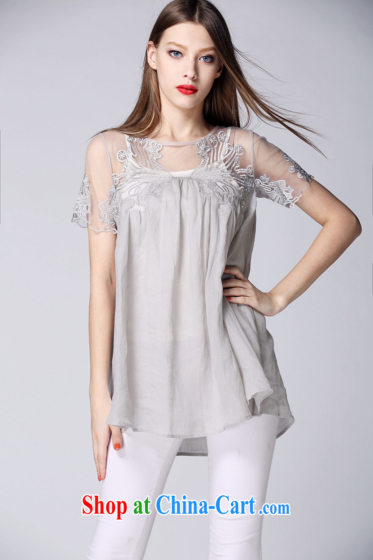 Ya-ting store summer 2015 new European site female round-collared Openwork embroidery European site high waist wrapped around his chest relaxed T-shirt gray XL pictures, price, brand platters! Elections are good character, the national distribution, so why buy now enjoy more preferential! Health