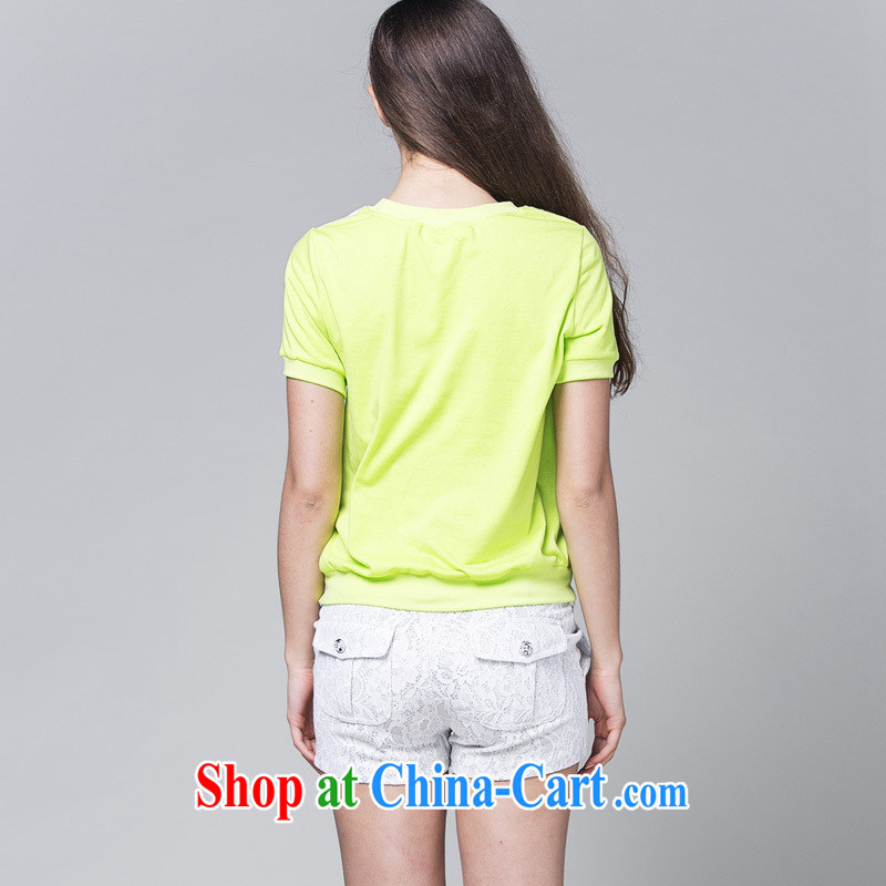 Ya-ting store summer 2015 New Female European sites in Europe and go show the stamp T-shirt with short sleeves shirt T female green L, blue rain bow, and shopping on the Internet
