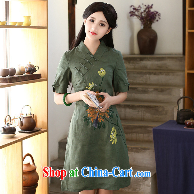 China classic 2015 new summer dresses, dresses daily retro improved arts van hand-painted cotton Ma green XXL, China Classic (HUAZUJINGDIAN), and, on-line shopping