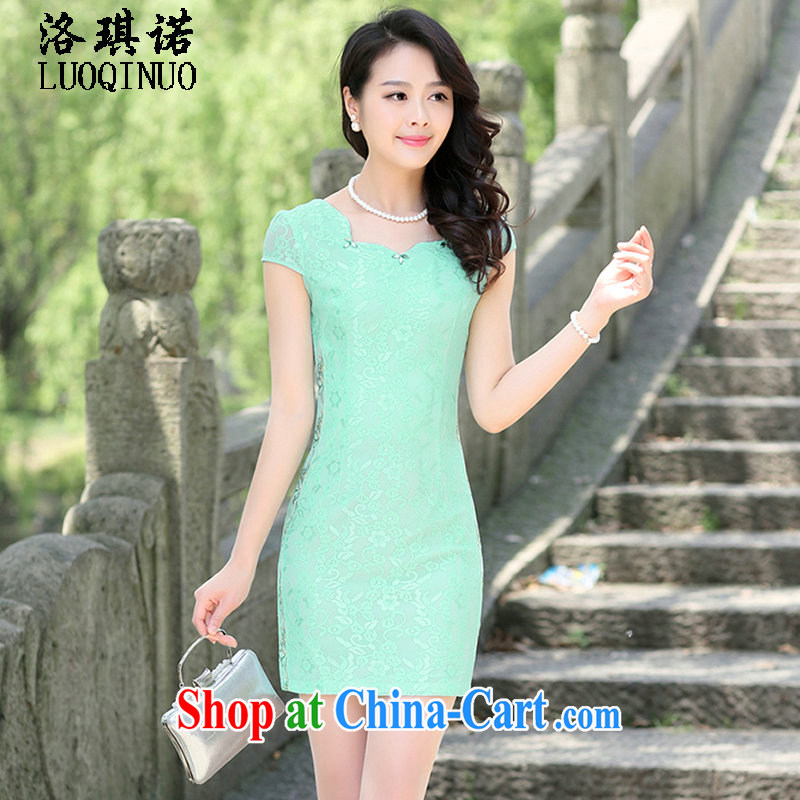 His angel's Aura cheongsam dress improved spring dresses parquet drill Lotus side skirt with Butterfly Style, upscale dress green XXL