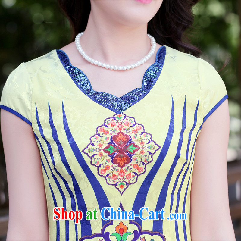 His angel, summer 2015 new embroidery cheongsam dress girls improved daily packages and short-sleeved-waist blue and white porcelain stamp National wind dress blue and white porcelain XXL, Angel (LUOQINUO), and, on-line shopping