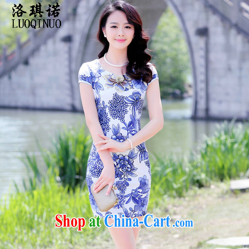 His angel, summer 2015 new women improved version cheongsam dress short-sleeved cultivating flower stamp pack and skirt m bottom flower XXL, Angel (LUOQINUO), and shopping on the Internet