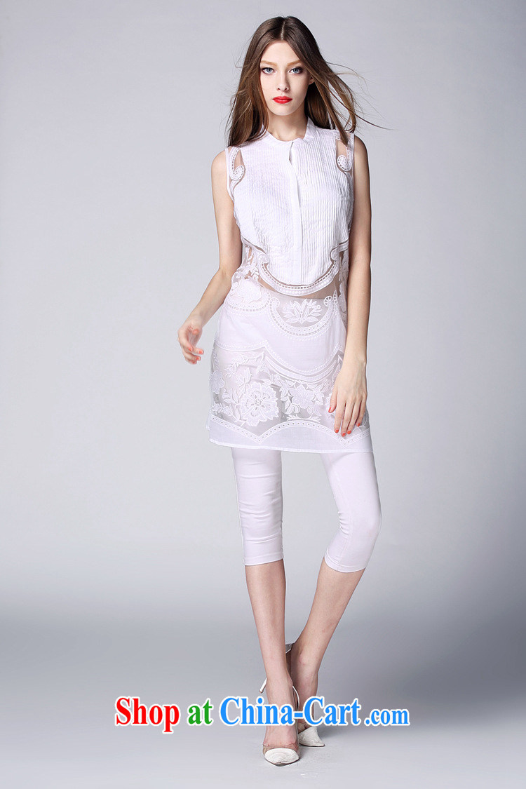 Ya-ting store summer 2015 new European and American female round-collar sleeveless European site stylish pressure hem embroidered fluoro long T-shirt white XL pictures, price, brand platters! Elections are good character, the national distribution, so why buy now enjoy more preferential! Health