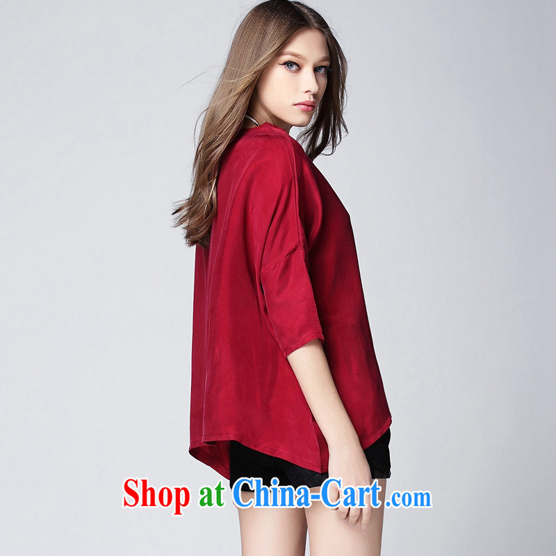 Ya-ting store summer 2015 new European site female a field for 7 hours in Europe and cuff solid-colored loose T-shirt women T-shirt wine red XL, blue rain bow, and, shopping on the Internet