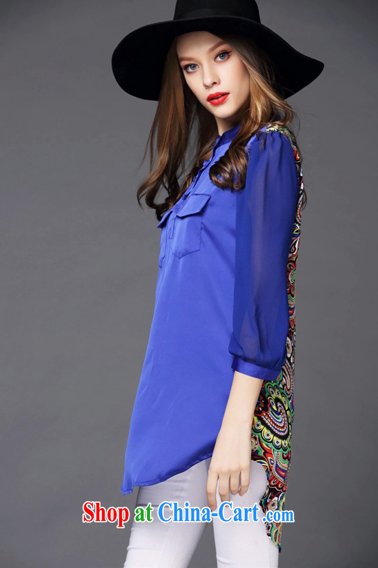Ya-ting store summer 2015 new European site female round-neck collar 7 cuff hit back-stamp duty has been the European and American long T-shirt blue XXXL pictures, price, brand platters! Elections are good character, the national distribution, so why buy now enjoy more preferential! Health