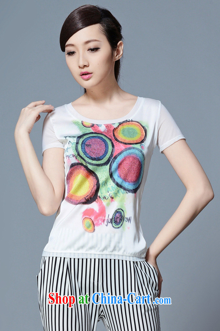 Ya-ting store summer 2015 new women in Europe and America with big Satin stamp T pension premium Short-sleeved solid shirt female white M pictures, price, brand platters! Elections are good character, the national distribution, so why buy now enjoy more preferential! Health