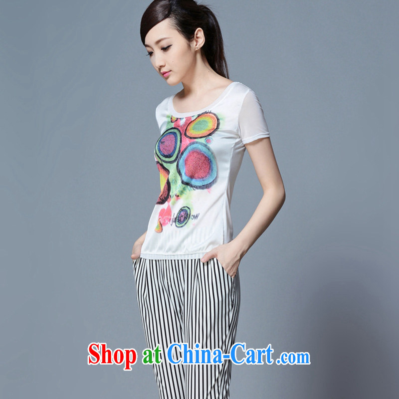 Ya-ting store summer 2015 new women in Europe and America with big Satin stamp T pension premium Short-sleeve T-shirts solid female white M, blue rain bow, and shopping on the Internet