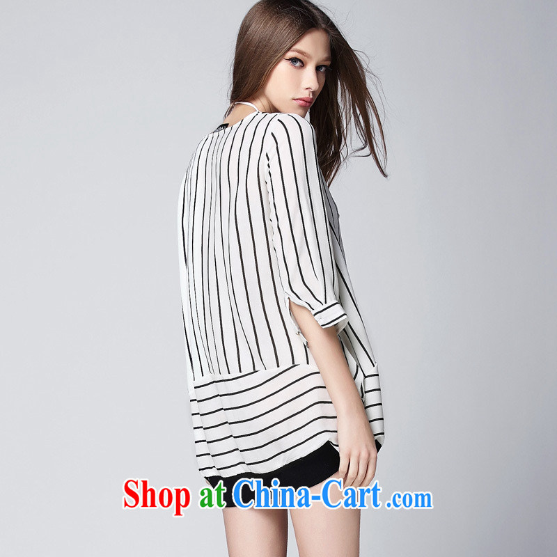 Ya-ting store summer 2015 new European site female field for 7 cuff stripes in Europe and America, with zipper, long T-shirt, black L, blue rain bow, and shopping on the Internet