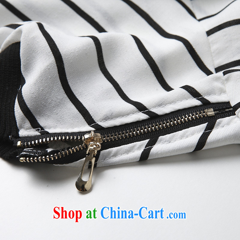 Ya-ting store summer 2015 new European site female field for 7 cuff stripes in Europe and America, with zipper, long T-shirt, black L, blue rain bow, and shopping on the Internet