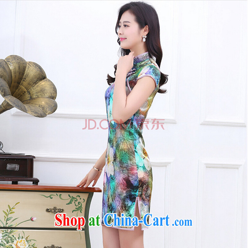 Recall that advisory committee that child care 2015 new summer Ethnic Wind Chinese stamp retro beauty style graphics thin short-sleeved cultivating improved cheongsam dress Peacock green floral 2 XL, recalling that advisory committee Mei Yee (yishangmeier
