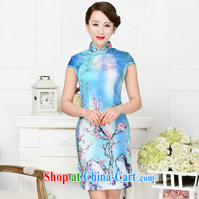 2015 summer new ultra-baik CB in 1587, how long the collar jacquard silk and cotton Korean Beauty thin, qipao package mail Peony floral XXL, pink Daisy, and shopping on the Internet