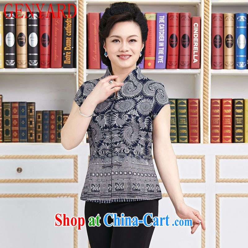 Deloitte Touche Tohmatsu store fine linen and stylish Chinese, summer T-shirt outfit New Chinese Ethnic Wind golden birdwing butterfly fish short-sleeved T-shirt blue XXXL, GENYARD, shopping on the Internet