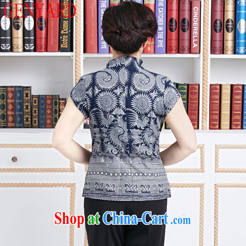 Deloitte Touche Tohmatsu store fine linen and stylish Chinese, summer T-shirt outfit New Chinese Ethnic Wind golden birdwing butterfly fish short-sleeved T-shirt blue XXXL, GENYARD, shopping on the Internet