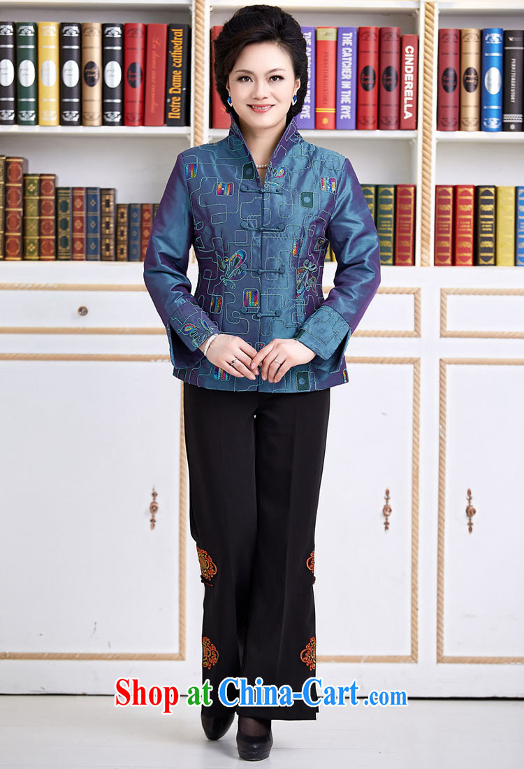 Qin Qing store new spring loaded female Chinese National wind long-sleeved embroidered Chinese style Chinese restaurant, Ms. T-shirt blue XXXL pictures, price, brand platters! Elections are good character, the national distribution, so why buy now enjoy more preferential! Health