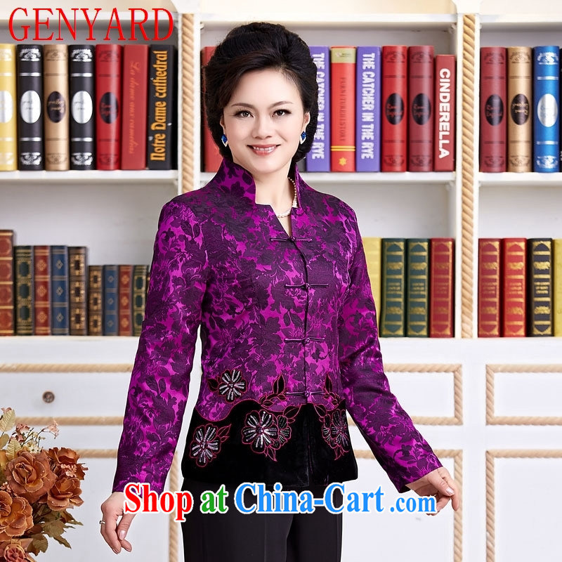 Qin Qing store new female Chinese Tang fitted T-shirt jacket festive Chinese mother with purple XXXL
