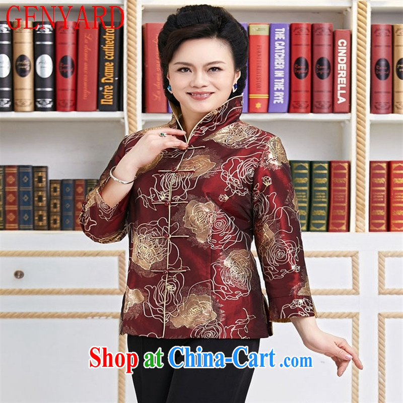 Qin Qing store 2015 spring and summer New Tang women T-shirt embroidered Chinese jacket the waist graphics thin air to the charge-back the collar brown XXXL, GENYARD, shopping on the Internet