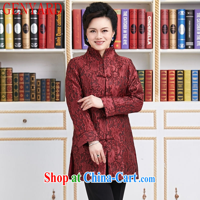 Peregrine fine antique stores Ethnic Wind Chinese improved the code is withholding the collar cardigan pressure cotton warm, long, women's coats T-shirt red XXXL, GENYARD, shopping on the Internet