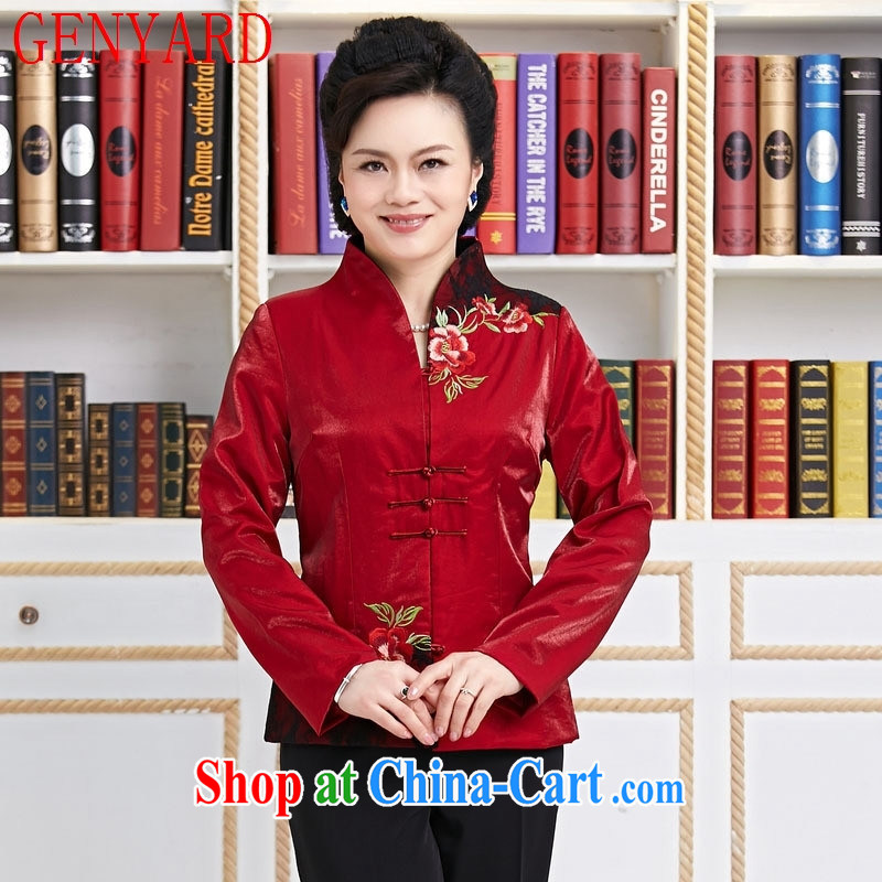 Deloitte Touche Tohmatsu store fine Chinese spring and autumn, the China wind long-sleeved sleek and stylish Chinese beauty T-shirt ladies clothing annual red XXXL, GENYARD, shopping on the Internet